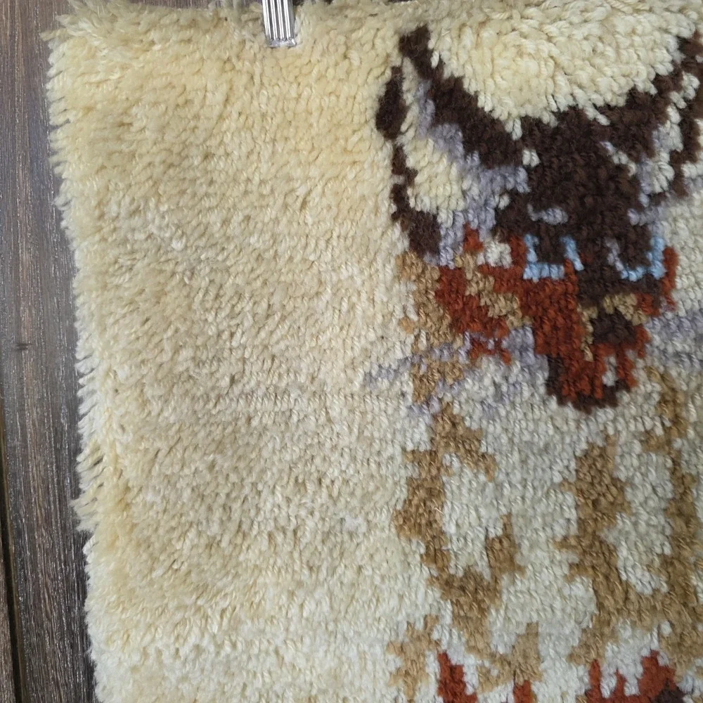 Wall Hanging Latch‎ Hook Cat Gray Brown Beige Vintage 27